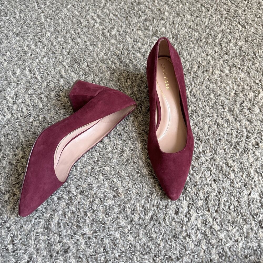 Cole Haan Cassandra Suede Pointed Toe Block Heel Pumps Heels 8 B Wine New